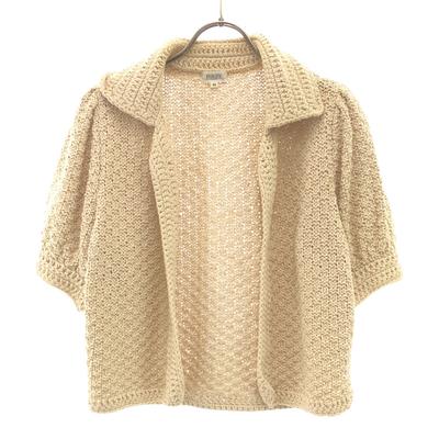 FOXEY Short Sleeve Cotton Knit Cardigan 40 Beige Women Used