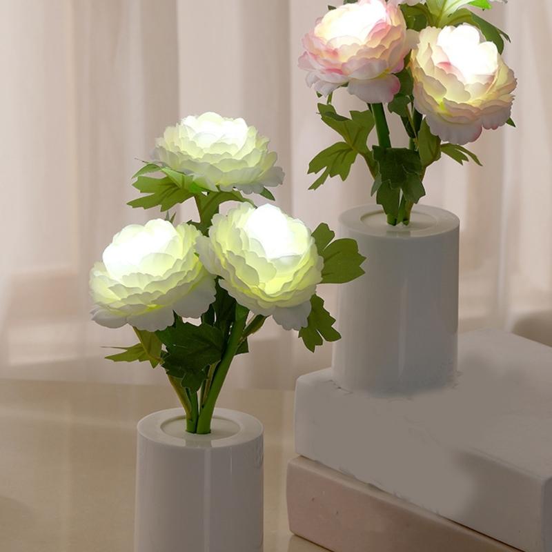 Energy Efficient Peony Shape Nightlight With Realistic Flower Design NonToxic Plastic Bedroom Table Decorations