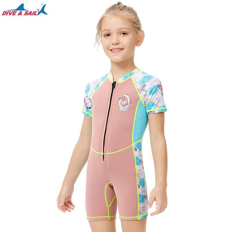 Kids 2mm Neoprene Wetsuit Short Sleeve Shorts Set Snorkeling Swimming Surfing UV Protection