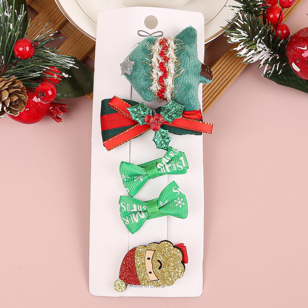 5pcs/set Kids Christmas Hair Clips Elk Snowflake Hairpins Baby Girls Hair Bows Barrettes Clips Christmas Party Hair Accessories