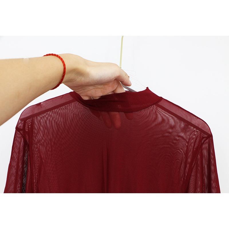 Women's Stretch Tight See-through Ultra-thin Sexy Mesh Bottoming Shirt Transparent Long-sleeved T-shirt Shirt