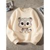 Kids Unisex Pink Crewneck Sweatshirt, Cute Cartoon Snow Leopard Print Long Sleeve Pullover, Soft Casual Sweatshirt for Boys Girls Over 4 Years Old