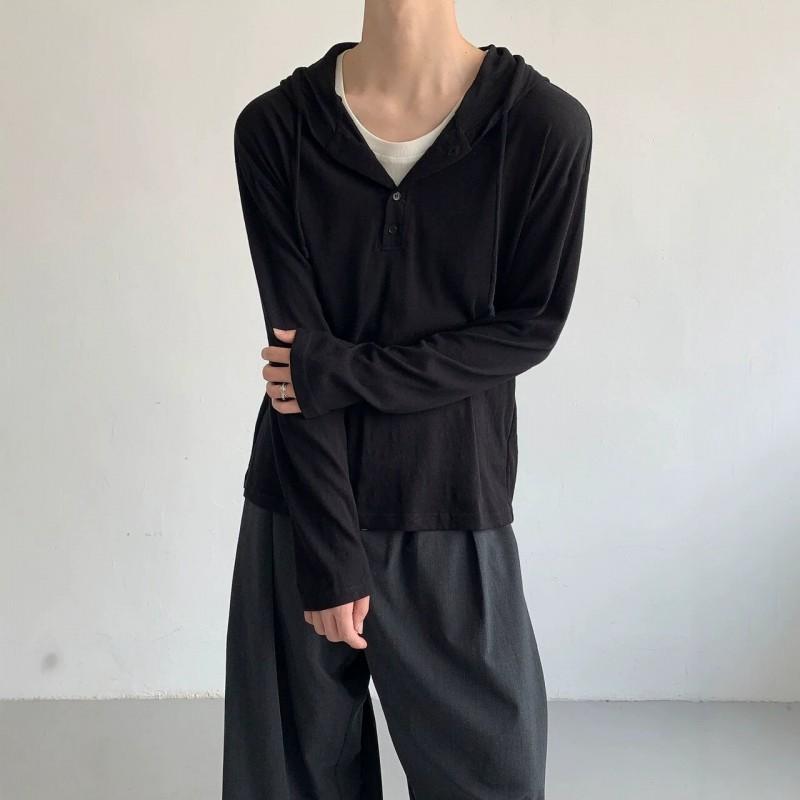 2026 Fall Winter Mens Oversized Hooded Knit Sweater Slim Fit Casual Button Long Sleeve Sun Protection Top