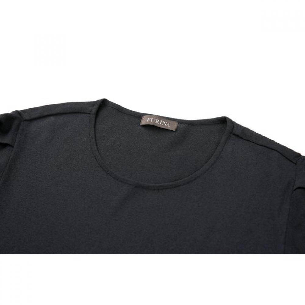 FURINA Viscose Puff Sleeve ShorT Sleeve KniT T shirT