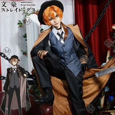 Anime Bungo Stray Dogs Osamu Dazai Kostium Cosplay Pełny Płaszcz Garnitur z Akcesoriami na Halloween Comic Con