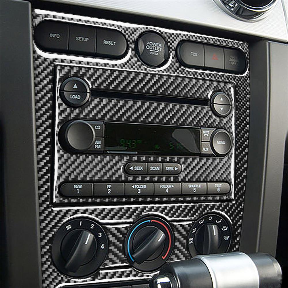 Carbon Fiber Console Radio Control Panel Cover Trim For Ford Mustang 2005-2009