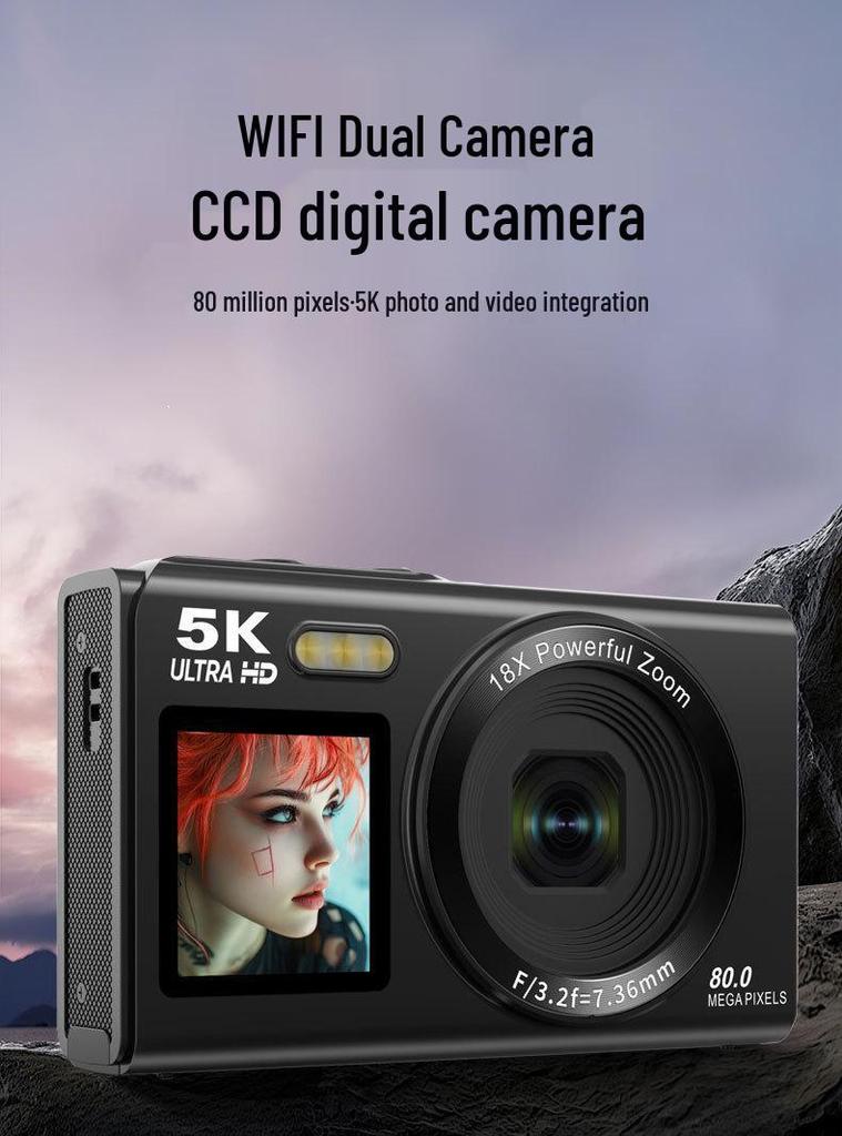 5K HD Dual Screen Portable Student Camera with WiFi Selfie Transfer
