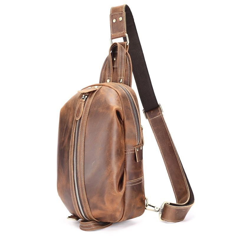 Retro Leather Large Capacity Men s Chest Top Layer Cowhide High-quality Crossbody Bag Casual Fashionable Men