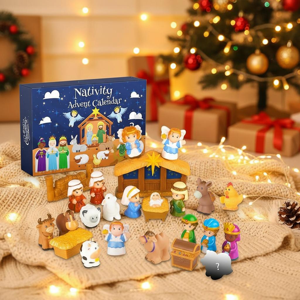 2025 Christmas Countdown Calendar 24 Pcs Christmas Advent Calendar Miniature Toys Scene of Jesus' Birth Nativity Figurine Set