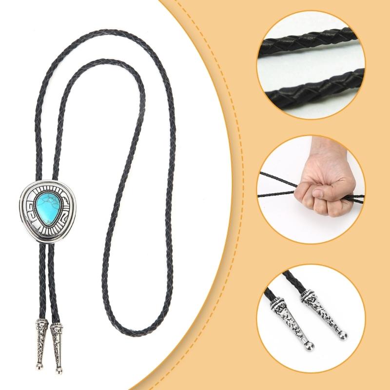 Bolo Tie for Adult Western Cowgirls Metal Necktie Rope Cord Pendants Necklaces Braids Jewelry for Women Teen Girls