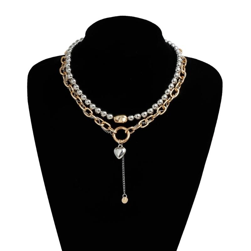 Gold Silver Two Tone Heart Pendant Necklace Adjustable Chain Lightweight Alloy Jewelry For Women Daily Wear