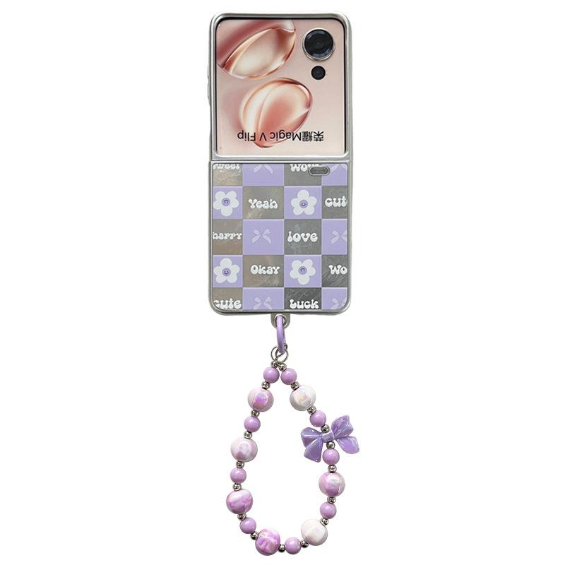 Ins Korean Plaid Purple Flower Hand Chain Is Suitable for Honor MagicVFlip Mobile Phone Case, New Magic Folding Screen