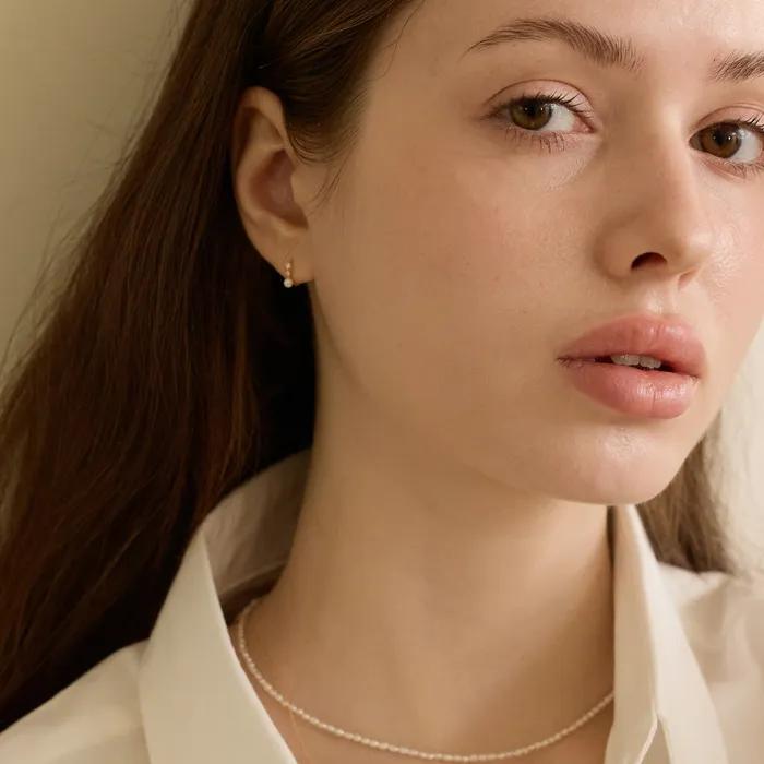 14k Cubic Pearl One-Touch Ring Earrings