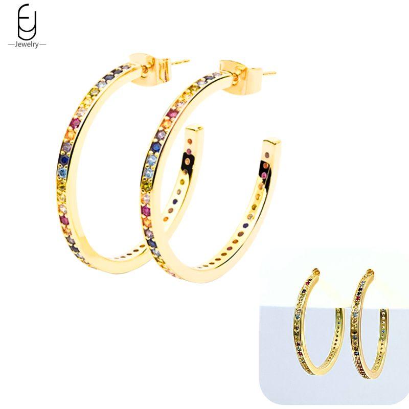 925 Silver Ear Buckles Fashion Hoop Earrings Colorful Crystal Pendants Gold Earring Premium Luxury Women's Jewelry Gift