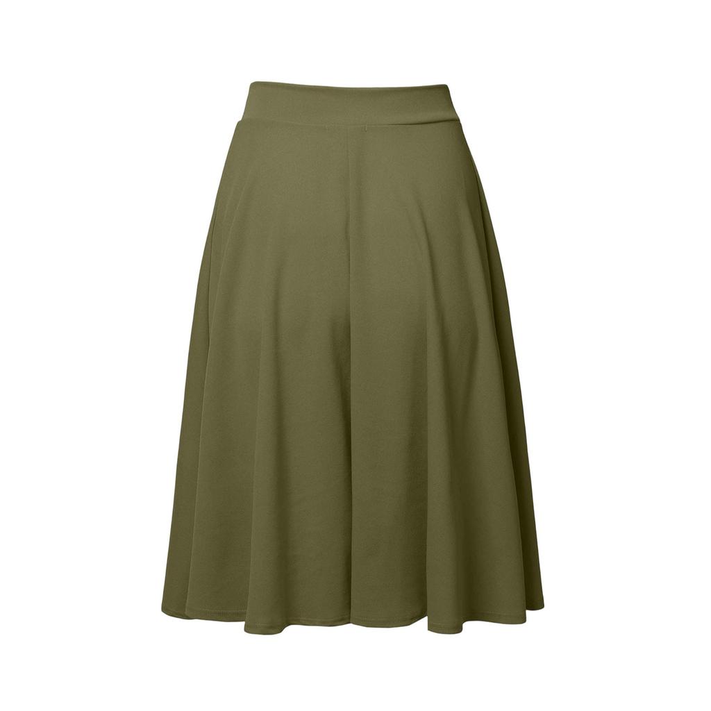 Women's High Waist Knee Length Elastic Knit A-Line Stretch Flared Casual Midi Skirt