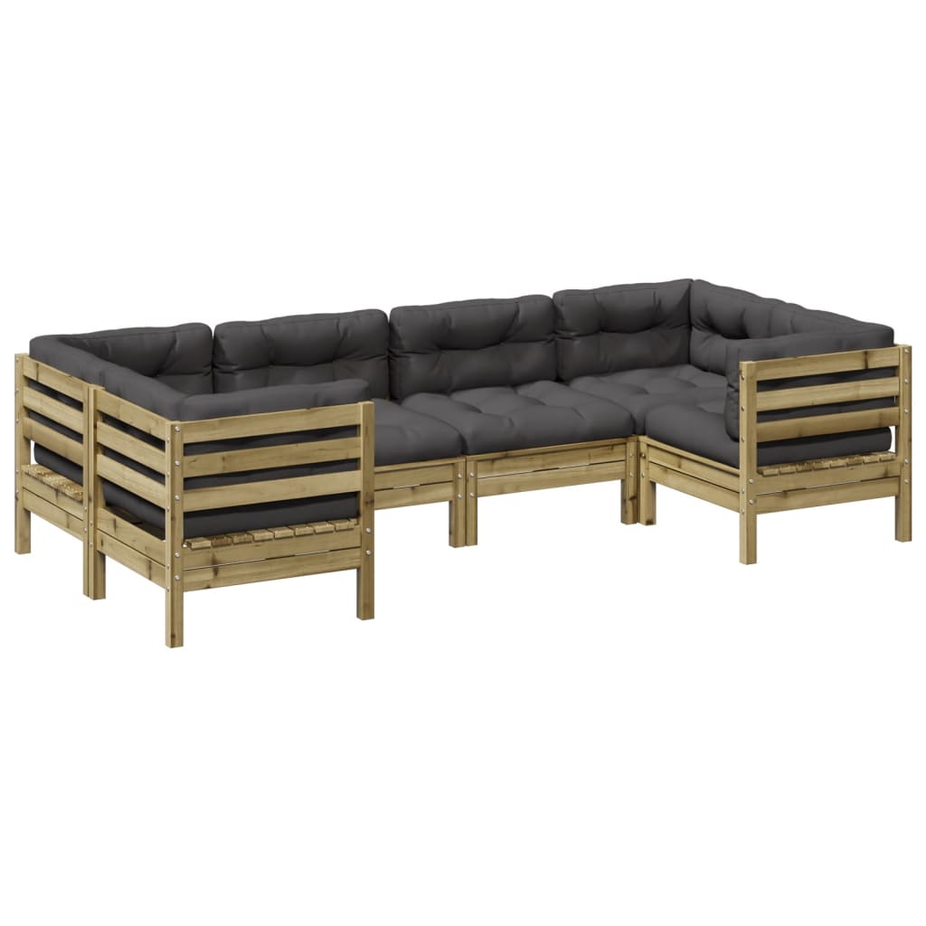 6 Piece Garden Sofa Set with Cushions Pressure Treated Pine Wood
