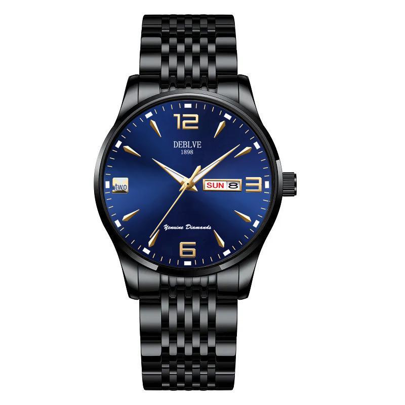 Men's Ultra-Thin Luminous Waterproof Alloy Wristwatch with English-Chinese Calendar and Solid Steel Band