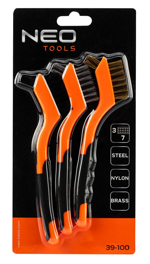 Wire brushes set of 3, 3x7 rows (Brushes made of steel, nylon and brass wire. Brush profiled to increase cleaning efficiency.)