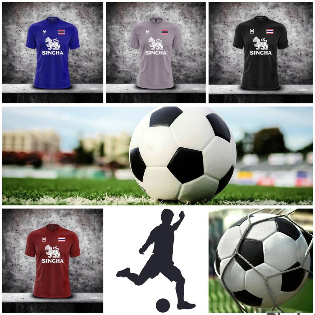THAILAND National Football Soccer Training JERSEY Casual CHEER Print Quick Dry Shirt Round Neck Polyester Short Sleeve Uniform Lion Logo Sport Outdoor
