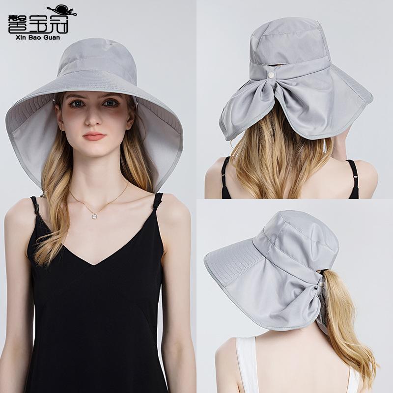 Sun hat women's sun protection big edge hat European and American ponytail bucket hat fashion sun hat summer outdoor big eaves hat