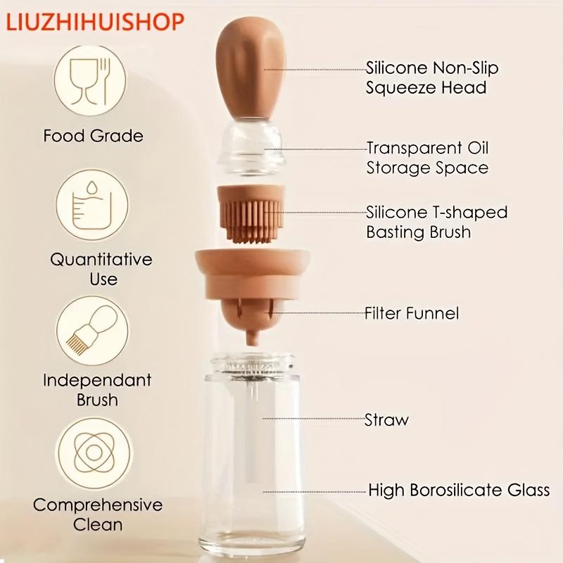 3pcs 2 in 1 Glass Oil and Vinegar Dispenser Set with Silicone Brush , Ideal for Olive Oil, Soy Sauce, BBQ , Fried Foods , Dishwasher Safe, BPA Free,