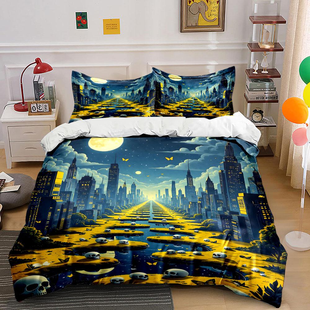 

Moonlit city skyline pathway. Bedding sets Duvet cover sets Duvet covers Pillowcases(1 * Duvet Cover 2 * Pillowcases, without duvet insert) 135x200cm