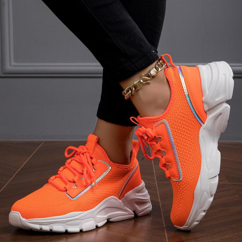 Mesh Orange Casual Shoes Breathable Thick Sole Shoes Women 2026 Woman Comfortable Autumn Lace-up Fashion Slip On Sports Shoes
