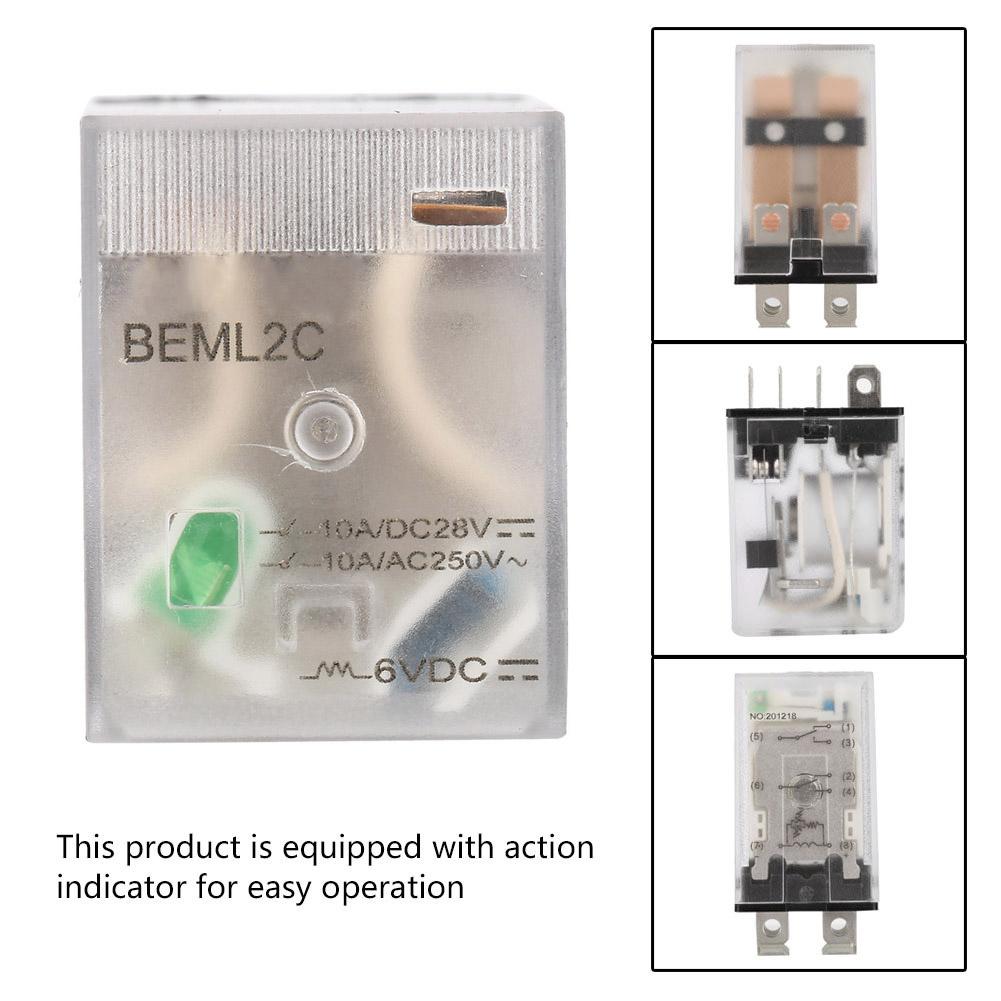 6VDC 8 Pins Two Open Two Closed Electromagnetic Relay 10A with Green Indicator Light