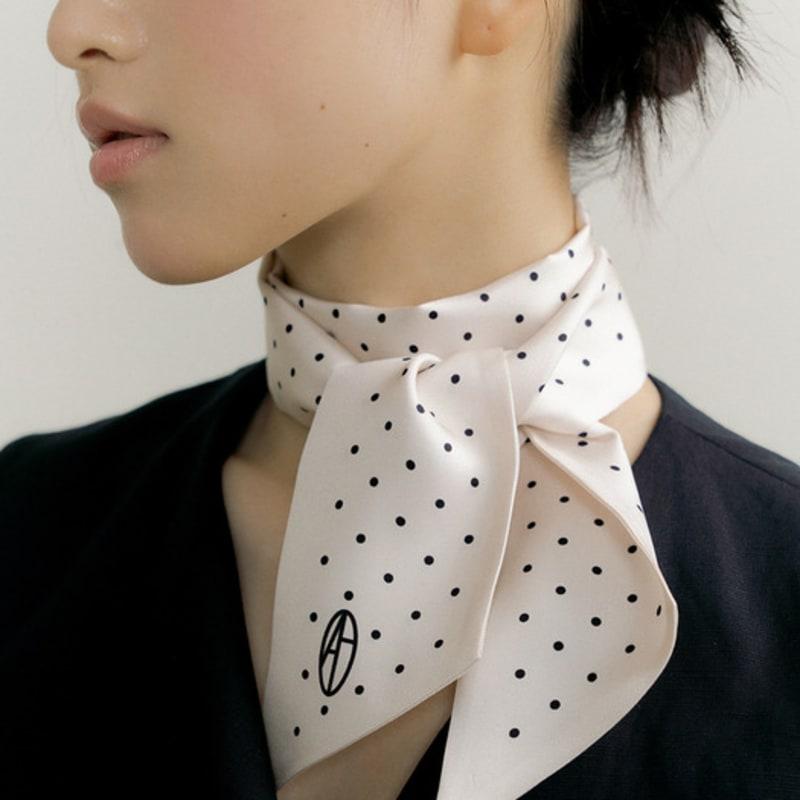 AVVINA PELLE Dot Long Twilly Silk Scarf (4colors)