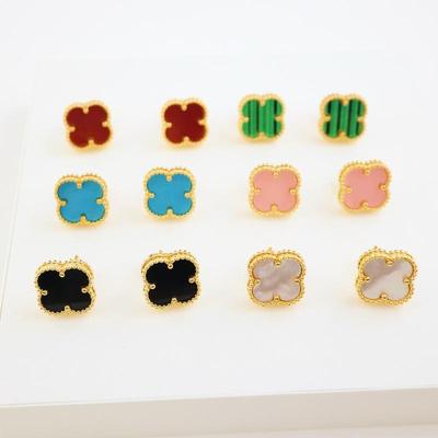 Titanium Steel Four-Leaf Clover Earrings Personalised Ins Netroots Wind Jittering The Same Paragraph Women's Earrings
