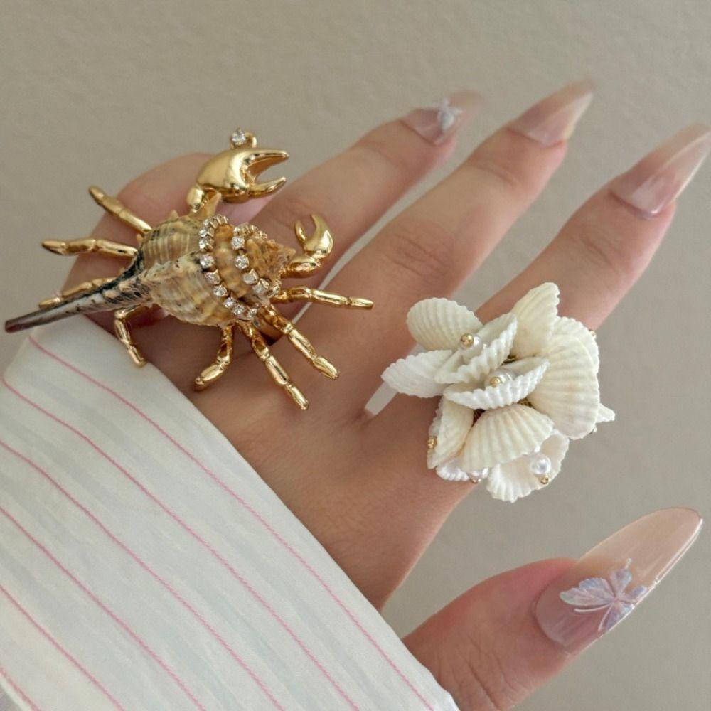 Gold-Tone Plated Finish Hermit Crab Statement Ring  Unique Gift for Marine Lovers