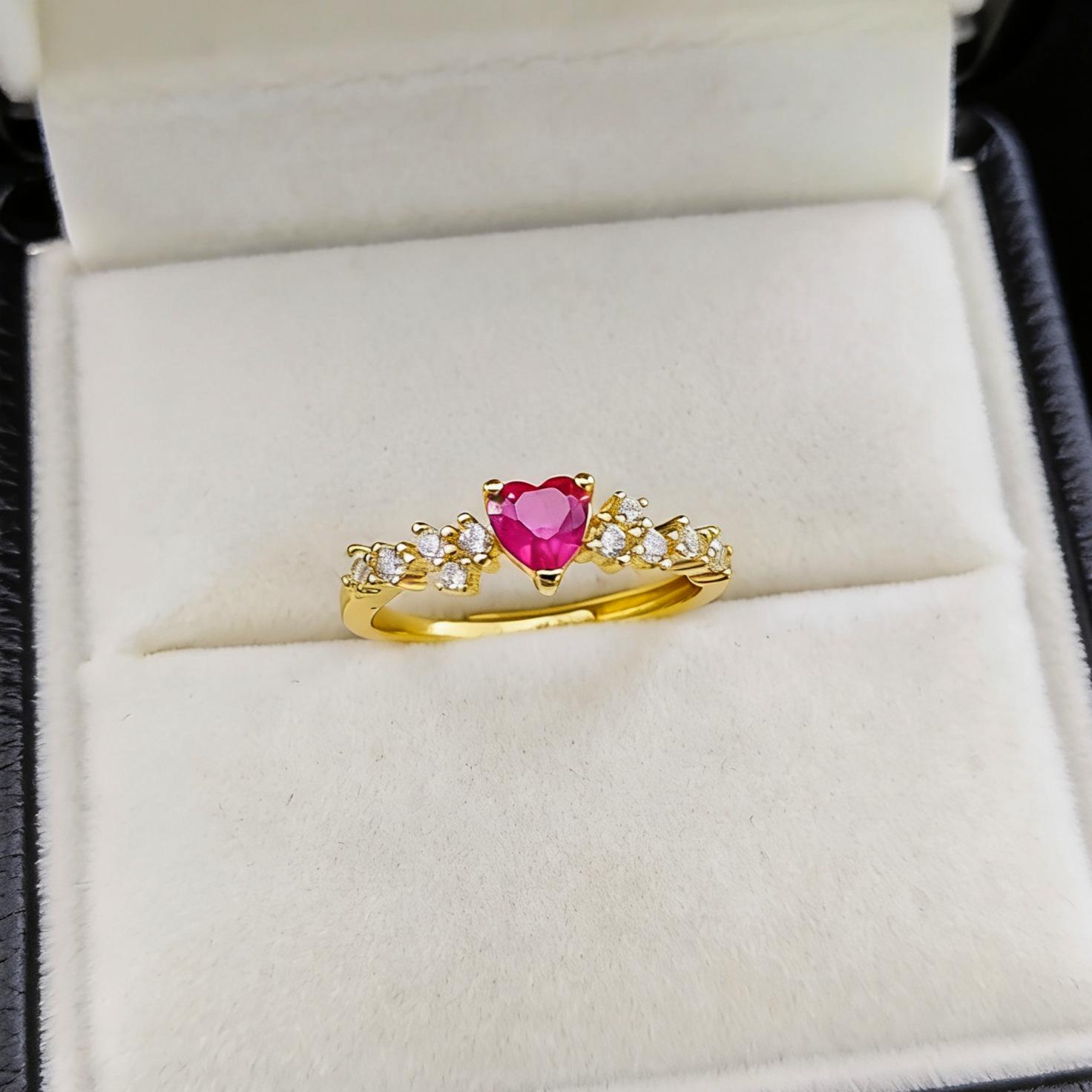 Дворцовый Стиль Сокровище Украшение Имитация Натурального Рубина Сапфира Маленькое Кольцо Любви Золотое Сердце Кольцо с Корундом Adjustable opening