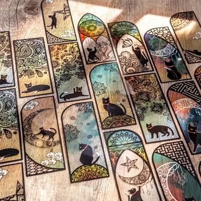 6 bucăți/set Semn de carte drăguț pisică neagră seria zilnică din PVC mat pentru carte de lectură Marcator de pagină retro pentru carte, articole de papetărie