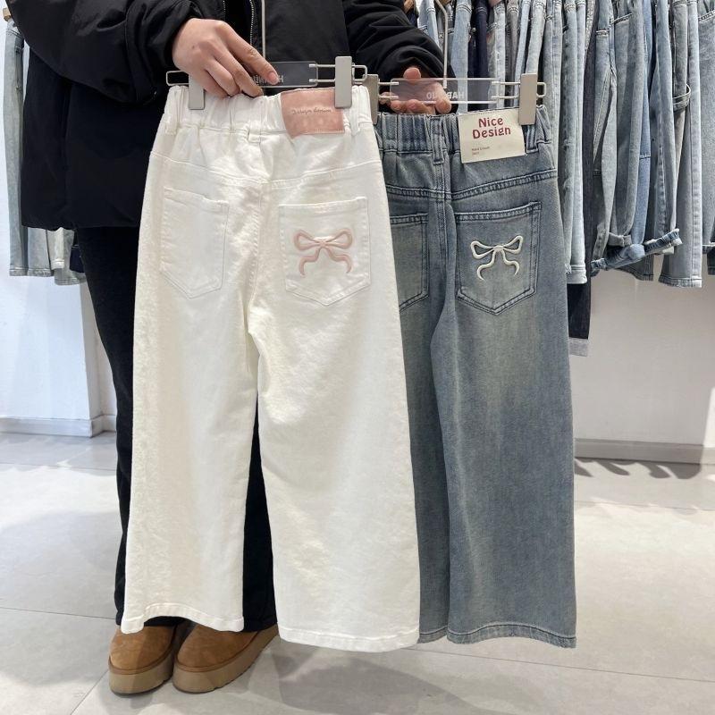 Teenager Girls' Jeans Straight Wide Leg Denim Trousers Spring Autumn Children Floor Pants 4-14yaers