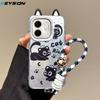 KEYSION Cute Ear Cartoon Case for Infinix Hot 50i with Lanyard Soft Silicone+PC Shockproof Phone Back Cover for Infinix Smart 9