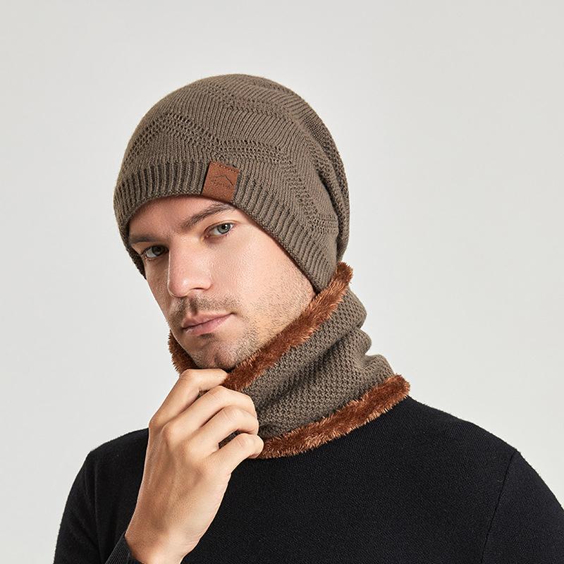 Toamnă Iarnă Bărbați Skullies Beanies Femei Șapcă eșarfă Costum Pulover de catifea Șapcă în aer liber tricotată caldă Lână Șapcă mânecă