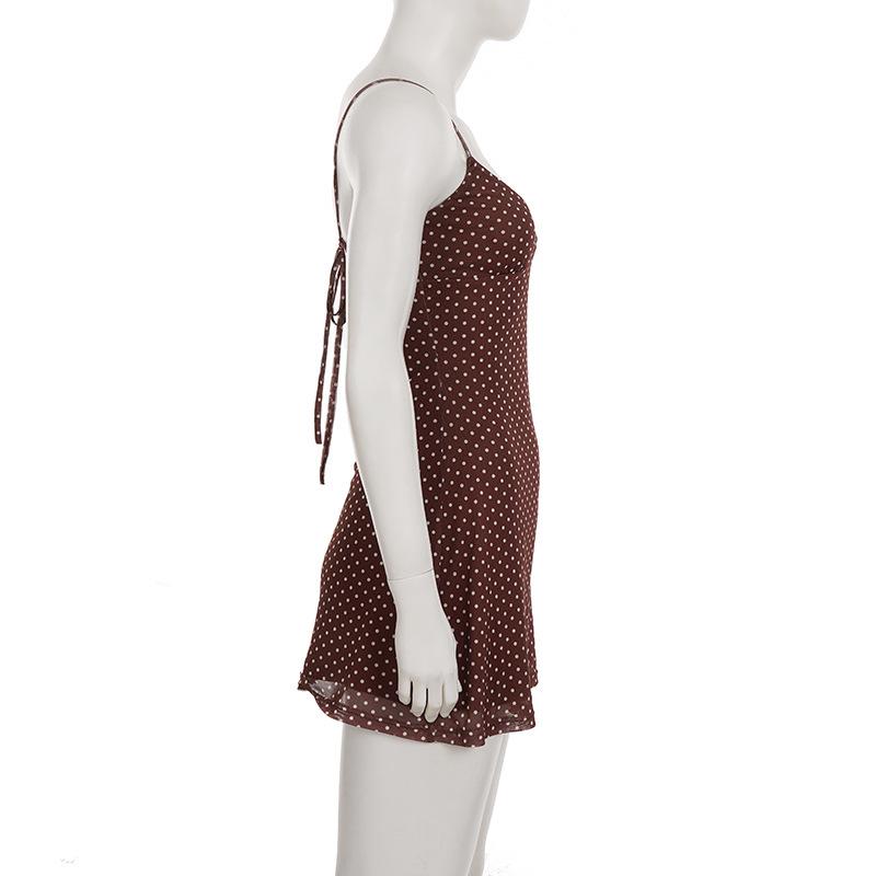 Evropské a americké bodycon šaty bez rukávů s puntíky - Zeštíhlující design se špagetovými ramínky a stahováním v pase pro ženy