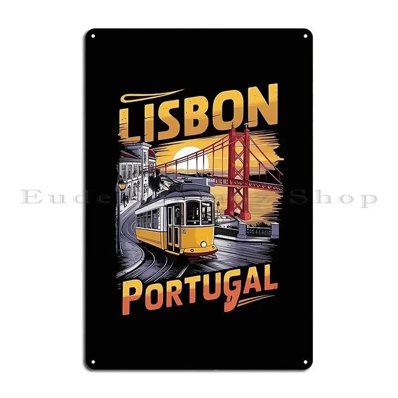 Lisboa Lisbon Portugal Tram  April Bridge Metal Sign Poster Personalized Garage Design Designing Customize Tin Sign Poster 20x30cm（7.8x11.8inch）