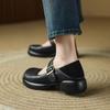 Soft sole one-word buckle Mary Jane single shoes women's autumn new round head commuting light mouth thick heel leather shoes