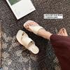 Sheepskin Version of Grape Mother, the Same Herringbone Metal Cover Toe Leather Slippers, Women's Summer Wear Square Head Low Heel Cool Slippers