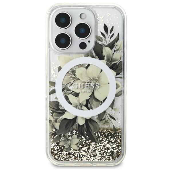 Guess Guhmp16Llfmwte Iphone 16 Pro6.3 Beige/Beige Hardcase Liquid Glitter Flower Magsafe