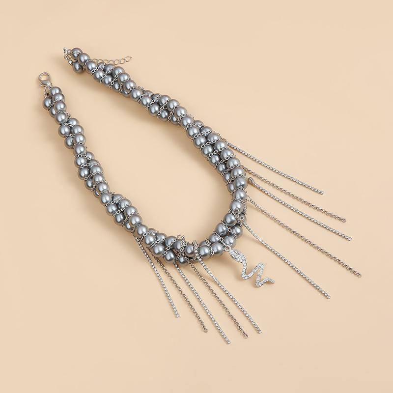 Fashion Trend Accessories Irregular Hand-Beaded Love Fringe Serpentine Pendant Mix Necklace Stainless Steel Jewelry