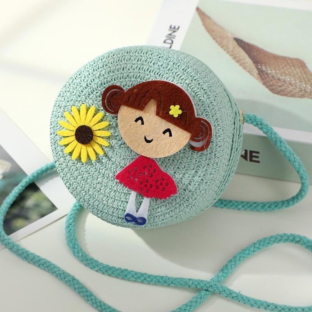 Creative Handmade Woven Straw Shoulder Bags Cute Lightweight Crossbody Bag Flower Beach Bag for Children