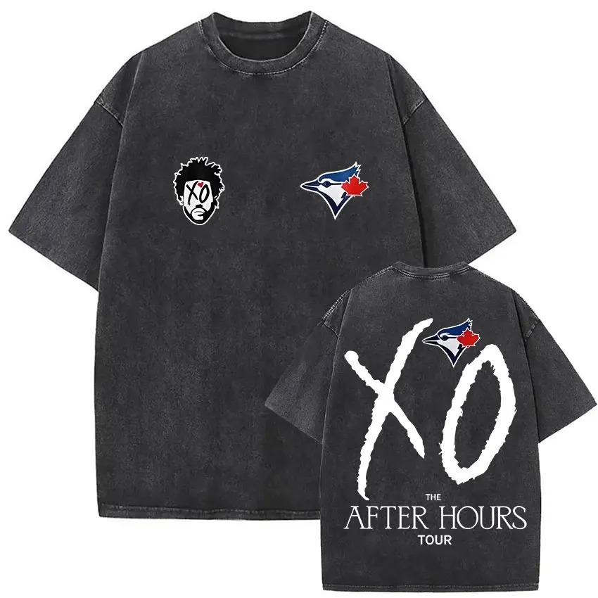The Weeknd XO Tour 2026 Vintage Washed T-Shirt Herren Damen Popmusik Kurzarm-T-Shirts Rap Hip Hop Gothic Kleidung T-Shirts