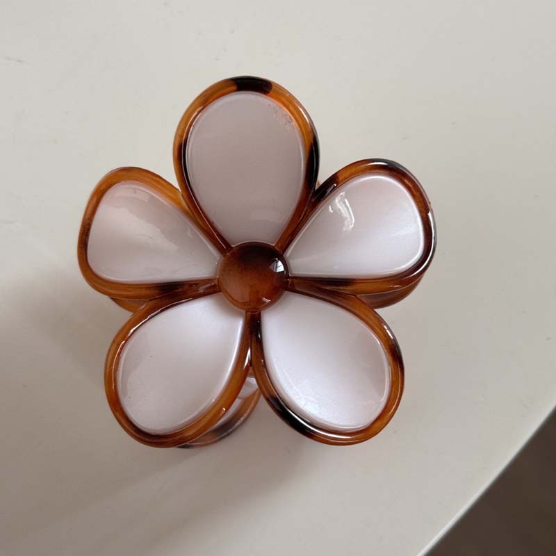 Vintage Brown Color Flower Grab Clips For Women Elegant Acrylic Shark Clip Hair Claws Barrettes Lady Party Hair Pins Accessories