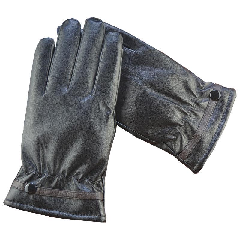 Men's winter PU leather gloves, velvet warm touch screen, black cycling motorcycle imitation leather women's gloves manufacturer