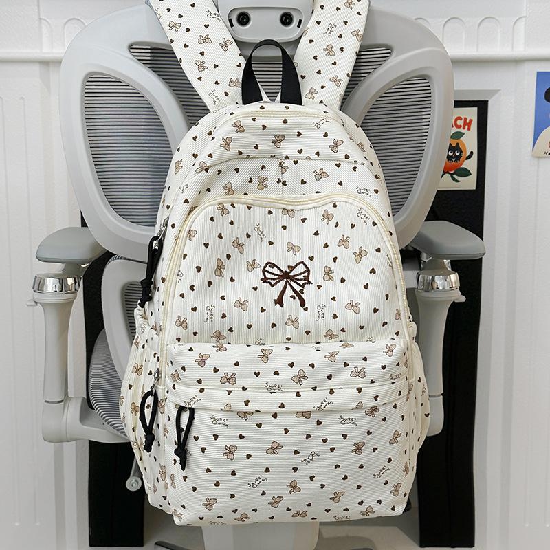 Schoolbag Korean version ins college style fresh bow schoolbag versatile sweet shoulder big size campus students lightweight schoolbag