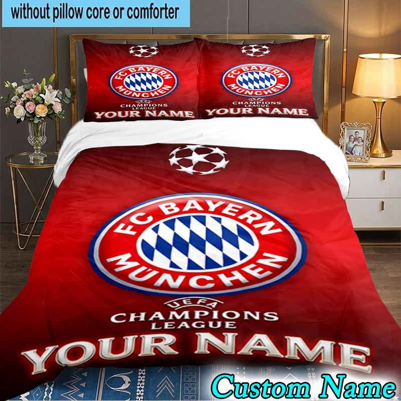 Custom Name Bayern Munchen Logo Design 3PCS Bedding Set For Bedroom Dormitory,Including 1pc Duvet Cover And 2pcs Pillowcases Large size Fan gift