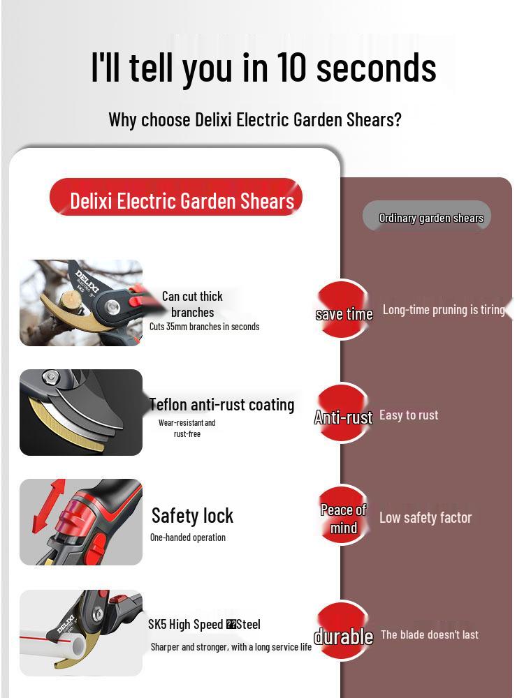 Delixi Electric Pruning Shears for Garden, Branches, Flowers, and Trees
