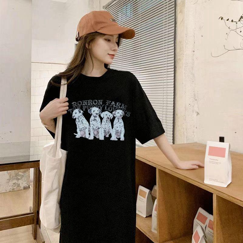 Weit geschnittenes Damen-T-Shirt-Kleid mit Rundhalsausschnitt und kurzen Ärmeln in großer Größe, langes lässiges Kleid, knielanges Nachthemd